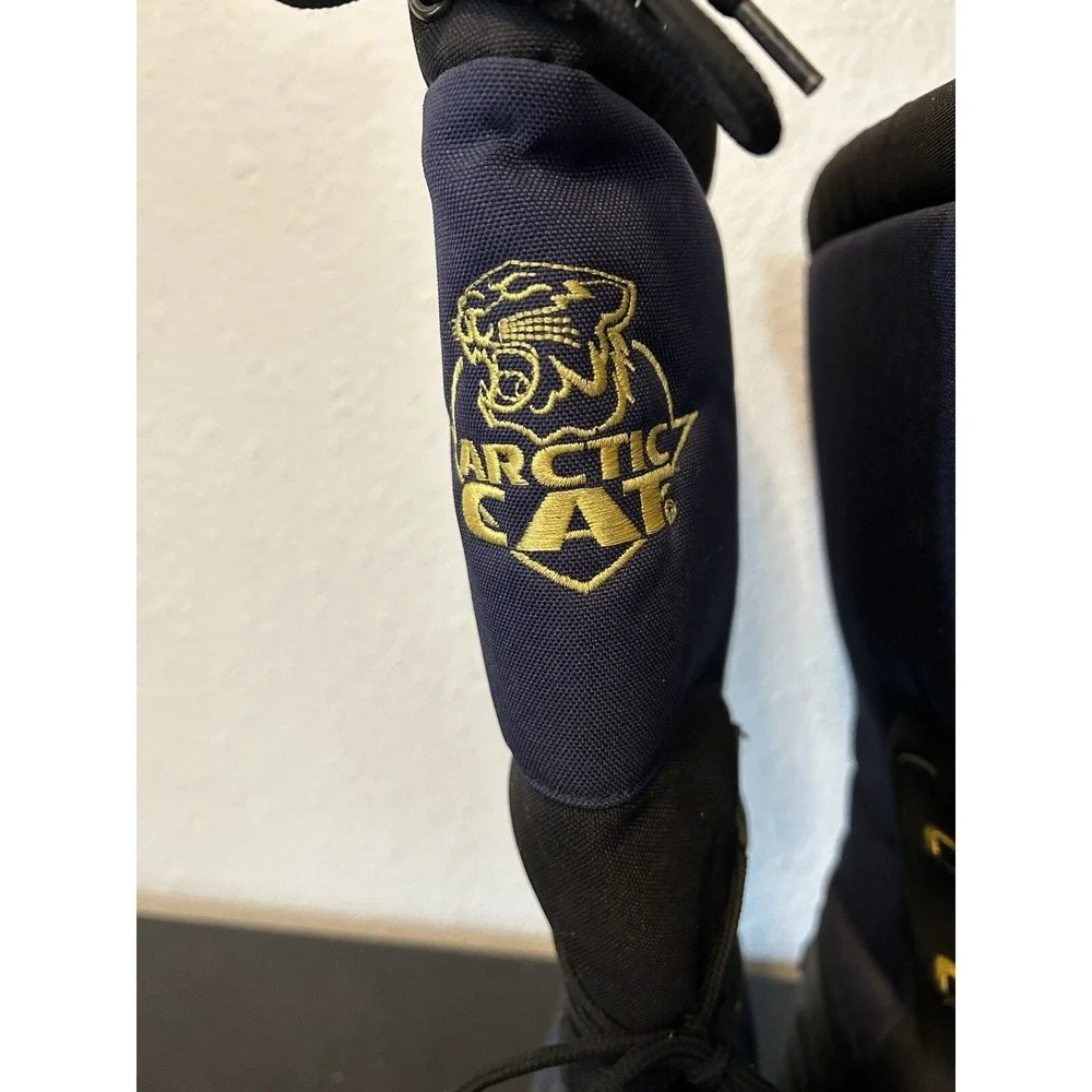 Vintage Arctic Cat Snowmobile Boots Wool Inserts Men 12 Blue Black Embroidered